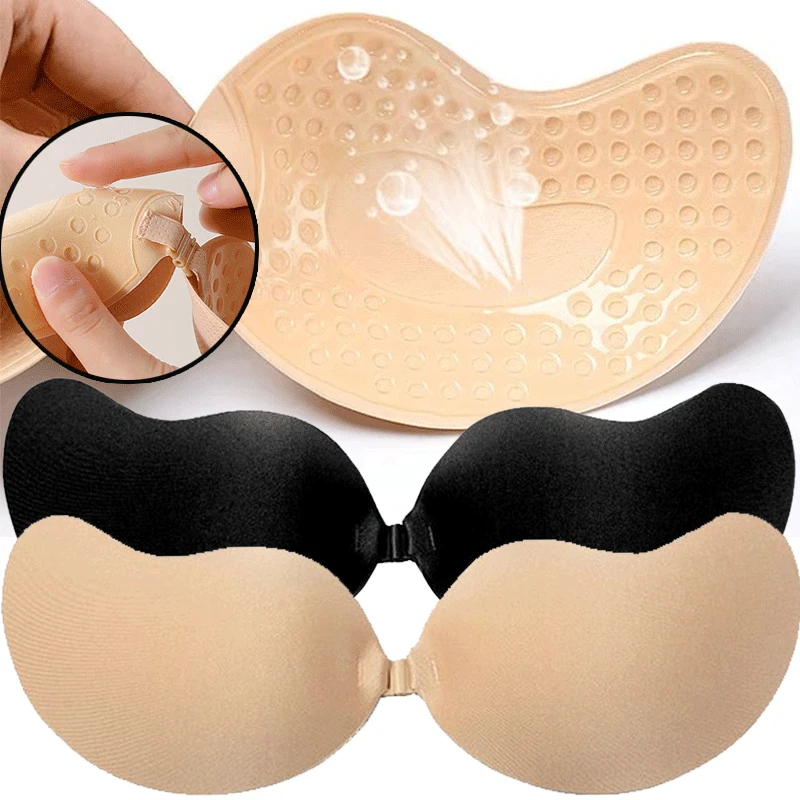 Plunge Bra Push Up - 재사용 가능한 접착식 니플 커버 A-D컵,